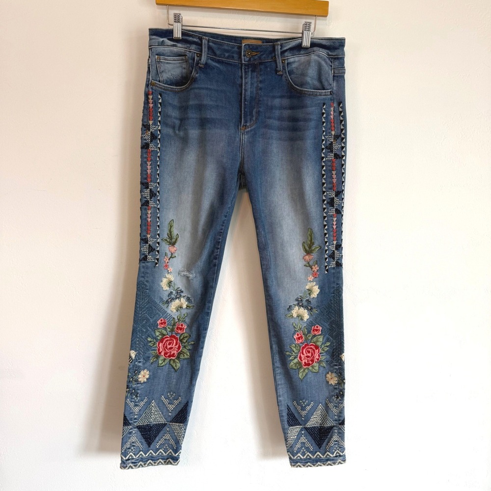 Driftwood Jackie Jeans 31 Embroidered Floral Boho Festival Western Skinny Sz 31